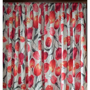 Záves strihaný dekoračný červené tulipány